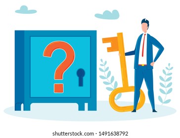 Taking Financial Risks for Profit, Gain Cartoon. Office Worker Opening Mystery Safe, Vault Flat Character. Using Knowledge and Experience to Accumulate Wealth Vector. Businessman, Finance Advisor