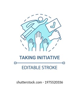 Taking Initiative Concept Icon. Basic Corporate Core Value Idea Thin Line Illustration. New And Creative Approaches. Self-promotion. Vector Isolated Outline RGB Color Drawing. Editable Stroke