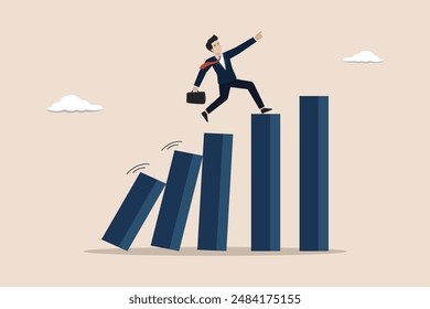 Taking initiative to win business competition, entrepreneurship to overcome difficulty, challenge concept, businessman taking initiative to climb growth graph.