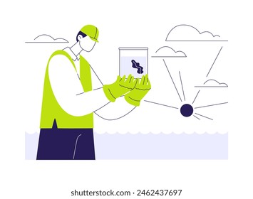 Taking marine samples abstract concept vector illustration. Professional marine biologist testing samples, ecology industry, environmental science, exploring and analyzing water abstract metaphor.