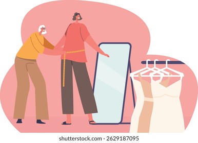 Taking measurement for wedding dress