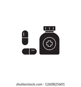 Taking medication black vector concept icon. Taking medication flat illustration, sign