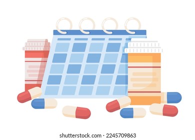 Taking medications regularly semi flat color vector objects. Editable items. Full size element on white. Pharmacy treatment simple cartoon style illustration for web graphic design and animation