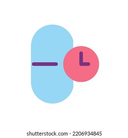 Taking Medicine On Time Flat Color Ui Icon. Regular Treatment. Capsule Dosage Form. Healthcare. Simple Filled Element For Mobile App. Colorful Solid Pictogram. Vector Isolated RGB Illustration