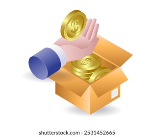 Taking money from the cardboard