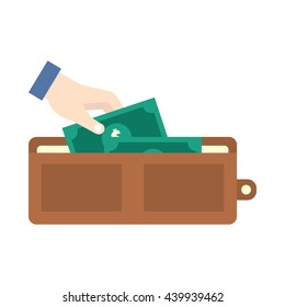 taking money from wallet. Flat icon