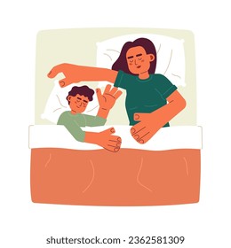 Taking a nap with baby flat concept vector spot illustration. Sleeping in one bed. Mother and child 2D cartoon characters on white for web UI design. Parenting isolated editable creative hero image