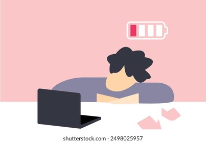 Taking nap in office, tired illustration	