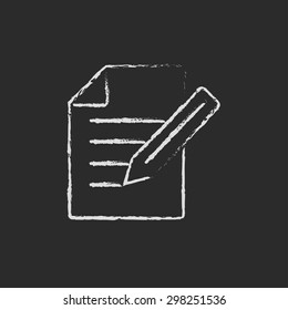 Taking note hand drawn in chalk on a blackboard vector white icon on a black background