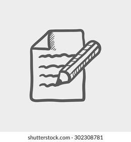 Taking note sketch icon for web and mobile. Hand drawn vector dark grey icon on light grey background.