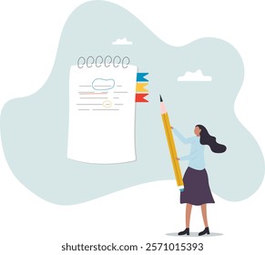 Taking note for study and work, efficiency way for important information, summary or conclusion, planning or productivity.business concept.flat character.