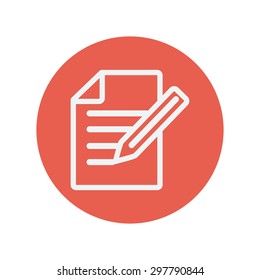 Taking note thin line icon for web and mobile minimalistic flat design. Vector white icon inside the red circle.