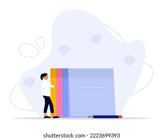 Taking notes concept illustration. conclusion or summary, education lecture or write important information concept, confidence businessman taking note in the meeting while listen to others information