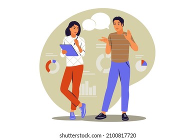 Taking Notes Concept. Woman Taking Notes. Vector Illustration. Flat.