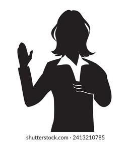 Taking an oath or oath calls for honesty. Vector illustration of a woman under oath