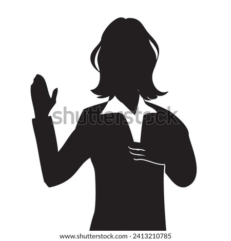 Taking an oath or oath calls for honesty. Vector illustration of a woman under oath
