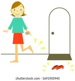 taking off shoes at doorway