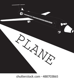 Taking off white airplane on blackboard vector style.