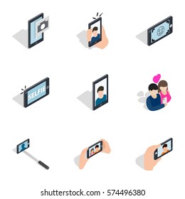 Taking photo icons set. Isometric 3d illustration of 9 taking photo vector icons for web