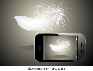 Taking photo on mobile device, White feather