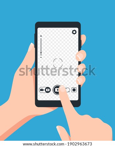 Taking photo with smartphone. Vector photo screen, photograph wth telephone, mobile phone smartphone shoot photo illustration