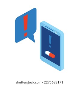Taking pills reminder smartphone app isometric icon 3d vector illustration