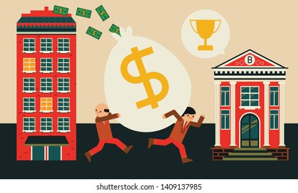 Taking Profits Rate of Return from Corporation to Bank in Giant Money Bag Success Bank Story