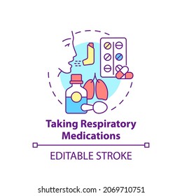 Taking respiratory medications concept icon. Pulmonary rehabilitation abstract idea thin line illustration. Illness prevention and treatment. Vector isolated outline color drawing. Editable stroke