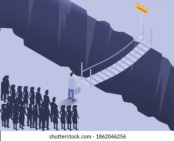 Taking risks during pandemic to achieve success business isometric vector flat design