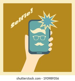 Taking self shot picture with smartphone. Eps10 vector illustration