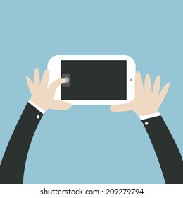Taking a self with smart phone, Flat design, Selfie concept