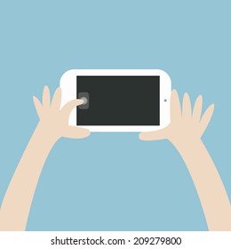 Taking a self with smart phone, Flat design, Selfie concept