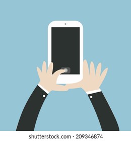 Taking a self with smart phone, Flat design, Selfie concept