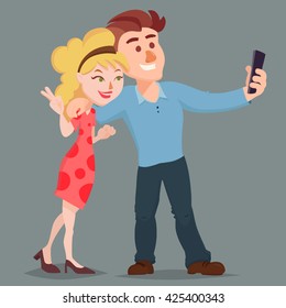 Taking Selfie fashion trend. mobile app for photos.vector and illustration