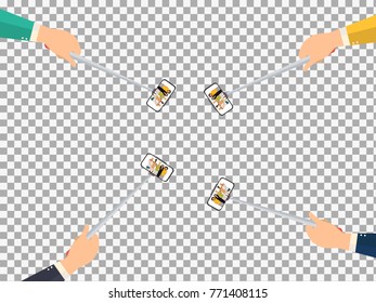 Taking Selfie - hand hold monopod with mobile phone on transparent background. Selfie stick vector illustration. stock vector