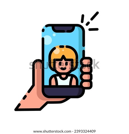 Taking Selfie Lineal Icon Illustration