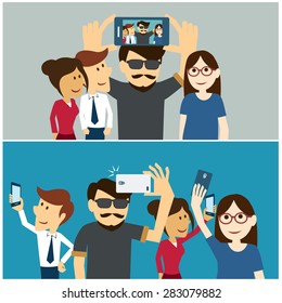 taking a selfie photo flat design