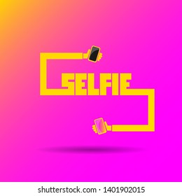 Taking Selfie Photo On Smart Phone Concept Icon Isolated On Pink Background. Selfie Logo Or Label.  Vector Illustration