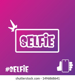 Taking Selfie Photo on Smart Phone concept icon isolated on violet  background. hand holding smartphone and taking selfie. vector hipster photographer icon