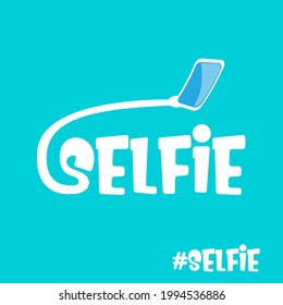 Taking Selfie Photo on Smart Phone concept icon isolated on blue background. hand holding smartphone and taking selfie. vector hipster photographer icon or label for printing