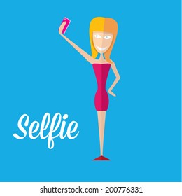 Taking Selfie Photo on Smart Phone concept on blue background. vector illustration