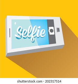 Taking Selfie Photo on Smart Phone concept on orange background. vector illustration