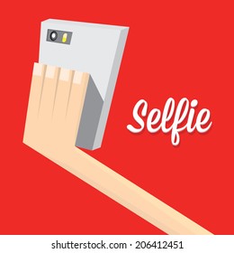 Taking Selfie Photo on Smart Phone concept on red background. vector illustration