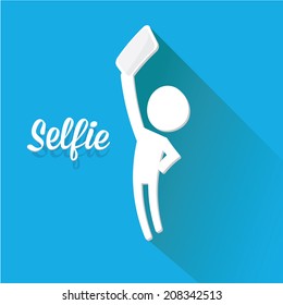 Taking Selfie Photo on Smart Phone concept on blue background. vector illustration