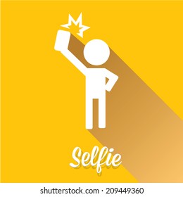 Taking Selfie Photo on Smart Phone concept on orange background. vector illustration