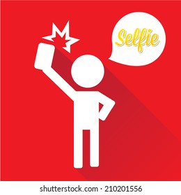 Taking Selfie Photo on Smart Phone concept icon on red background. vector illustration