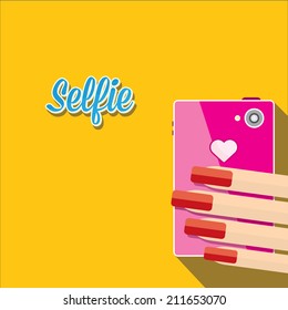 Taking Selfie Photo on Smart Phone concept . vector illustration. womens hand holding phone