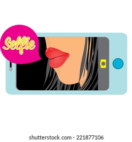 Taking Selfie Photo on Smart Phone concept on white background. vector illustration