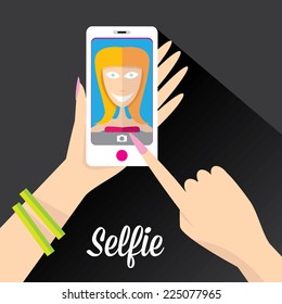 Taking Selfie Photo on Smart Phone concept on black background. vector illustration