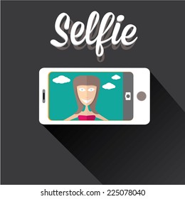 Taking Selfie Photo on Smart Phone concept on black background. vector illustration